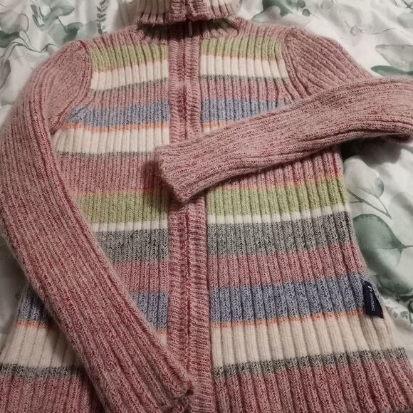 Jing Cheng 6 Careless Mohair Angora Multiclor Longslvs Strips Full Zipper Women - Picture 1 of 11